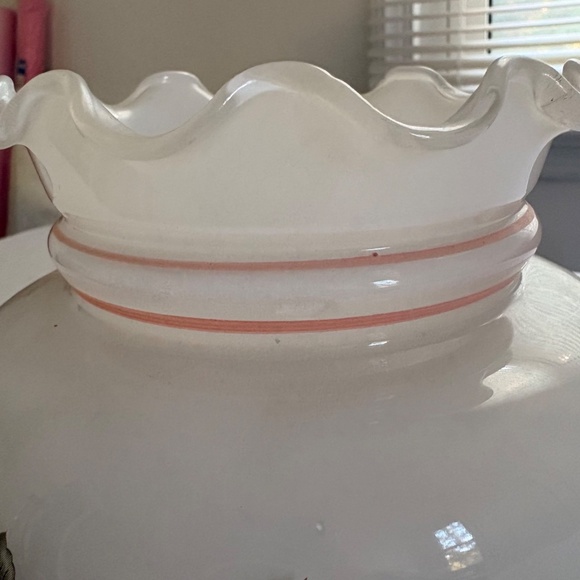 Vintage Milk Glass Hurricane Lamp Shade With Ruffled Top and  Vintage Milk Glass Hurricane Lamp Shade Floral Ruffled Top Edge 6.75\